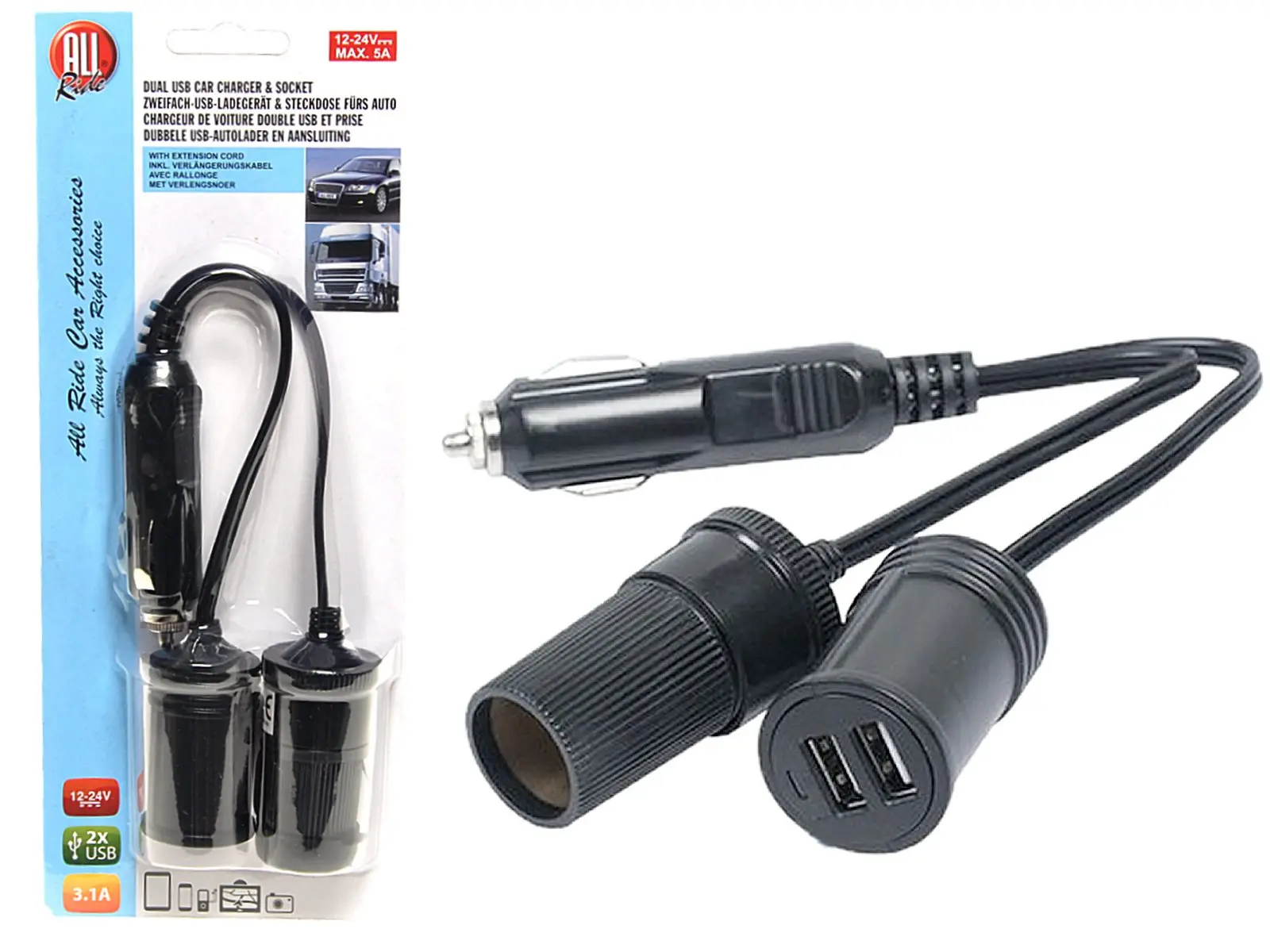 Steckdose 1er mit 2x USB 12/24 V